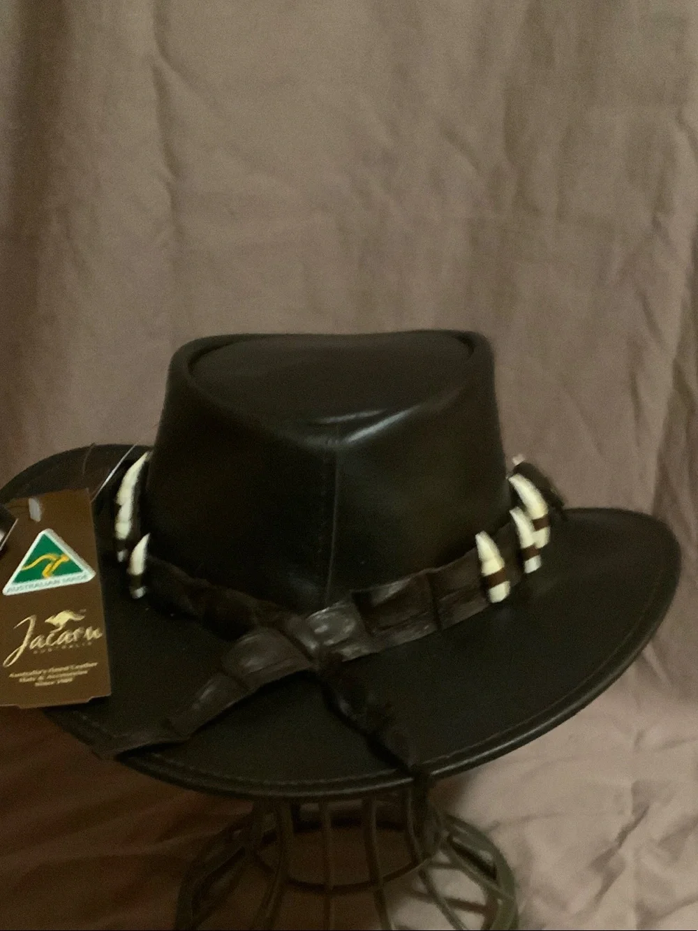 Black Leather Cowboy Hat with White Tooth Band